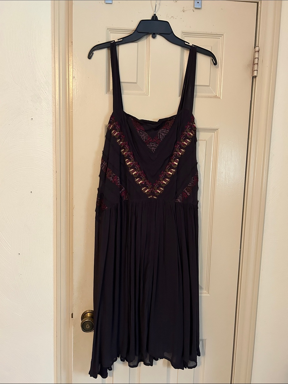 Anthropologie vintage  Black Midi Dress with Multicolor Embroidery
